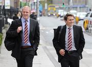 13 May 2009; Munster and British and Irish Lions captain Paul O'Connell, left, and Munster team manager Shaun Payne arrive ahead of Alan Quinlan's ERC independent Disciplinary Committee hearing. ERC Offices, Huguenot House, Stephen's Green, Dublin. Picture credit: Diarmuid Greene / SPORTSFILE