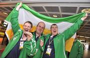 11 May 2009; Members of the Tullamore Special Olympics Club, from left to right, Patrick Moore, Keith Murray and Nicholas Minnock pictured at Dublin Airport on their return from the Special Olympics European Football Tournament in Lisbon. The team, who represented Ireland, took second place in the 7-a-side Football tournament which featured 24 teams from 24 National Special Olympics Programmes in Europe/Eurasia. Dublin Airport, Dublin. Picture credit: David Maher / SPORTSFILE