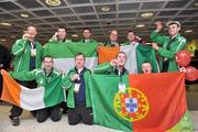 11 May 2009; Members of the Tullamore Special Olympics Club, front row left to right, Jonathan Fitzpatrick, Alan Lonergan, Dessie Ganouge, Thomas Garry, back row left to right, Patrick Moore, Nicholas Minnock, Paul Byrne, Keith Murray, Peter McCormack and David Matthews pictured at Dublin Airport on their return from the Special Olympics European Football Tournament in Lisbon. The team, who represented Ireland, took second place in the 7-a-side Football tournament which featured 24 teams from 24 National Special Olympics Programmes in Europe/Eurasia. Dublin Airport, Dublin. Picture credit: David Maher / SPORTSFILE