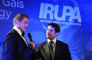 6 May 2009; Tyrone Crystal Try of the Year winner Jamie Heaslip being interviewed by MC Craig Doyle at the Bord Gais Energy IRUPA Rugby Player Awards. Burlington Hotel, Dublin. Picture credit: Brendan Moran / SPORTSFILE