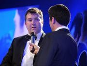 6 May 2009; Hall of Fame inductee Anthony Foley being interviewed by MC Craig Doyle at the Bord Gais Energy IRUPA Rugby Player Awards. Burlington Hotel, Dublin. Picture credit: Brendan Moran / SPORTSFILE