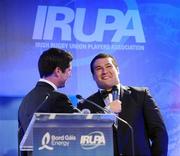6 May 2009; Energise Sport Unsung Hero of the Year Stan Wright being interviewed by MC Craig Doyle at the Bord Gais Energy IRUPA Rugby Player Awards. Burlington Hotel, Dublin. Picture credit: Brendan Moran / SPORTSFILE