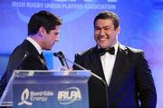 6 May 2009; Energise Sport Unsung Hero of the Year Stan Wright being interviewed by MC Craig Doyle at the Bord Gais Energy IRUPA Rugby Player Awards. Burlington Hotel, Dublin. Picture credit: Brendan Moran / SPORTSFILE