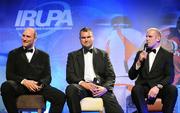 6 May 2009; Former British and Irish Lions players Lawrence Dallaglio, left, and Jeremy Davidson and current Lions captain Paul O'Connell at the Bord Gais Energy IRUPA Rugby Player Awards. Burlington Hotel, Dublin. Picture credit: Brendan Moran / SPORTSFILE