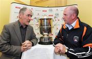 12 May 2009; Tyrone manager Mickey Harte, left, and Armagh manager Peter McDonnell at the launch of the GAA Football Ulster Senior Championships. Armagh City Hotel, Armagh. Picture credit: Oliver McVeigh / SPORTSFILE