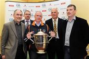 12 May 2009; At the launch of the GAA Football Ulster Senior Championships, from left to right are, Tyrone manager Mickey Harte, Down manager Ross Carr, Armagh manager Peter McDonnell, Antrim Manager Liam Bradley, and Donegal manager John Joe Doherty. Armagh City Hotel, Armagh. Picture credit: Oliver McVeigh / SPORTSFILE