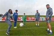 5 October 2015; Pictured are Republic of Ireland players Aine O’Gorman, Eunan O'Kane and Jonathan Walters with Temilade Fetuga, age 11, and Tadhg Curran, age 11,  from St. Bernadette's Junior School, Clondalkin, Co. Dublin. The Republic of Ireland players made a surprise appearance at an exclusive SPAR training session at the National Sports Campus in advance of the Republic of Ireland vs Germany game on Thursday. SPAR is the Official Convenience Retail Partner of the FAI. FAI National Training Centre, National Sports Campus, Abbotstown, Dublin. Picture credit: David Maher / SPORTSFILE