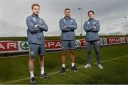 5 October 2015; Pictured are Republic of Ireland players Eunan O'Kane, Jonathan Walters and Robbie Brady. The Republic of Ireland players made a surprise appearance at an exclusive SPAR training session at the National Sports Campus in advance of the Republic of Ireland vs Germany game on Thursday. SPAR is the Official Convenience Retail Partner of the FAI. FAI National Training Centre, National Sports Campus, Abbotstown, Dublin. Picture credit: David Maher / SPORTSFILE