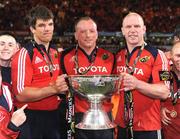 15 May 2009; Munster's Donncha O'Callaghan, left, Mick O'Driscoll, centre, and Paul O'Connell, right, with the Magners League trophy. Magners League, Munster v Neath Swansea Ospreys, Thomond Park, Limerick. Picture credit: Pat Murphy / SPORTSFILE