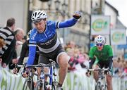 19 May 2009; Jaan Kirsipuu, Norway Giant-Veolia, celebrates winning the stage, from second place Chris Newton, Rapha Condor, left, and third place David McCann, Ireland National Team. FBD Insurance Ras 2009, Stage 3, Cobh to Cahirciveen. Picture credit: Stephen McCarthy / SPORTSFILE