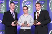 19 May 2009; Cork players, from left, Colm O'Neill, Colm O'Driscoll and Ciaran Sheehan who were shortlisted for the 2009 Cadbury Hero of the Future Award. They were three of fifteen shortlisted players for the Award which was won by Colm O'Neill from Cork. All nominees can be seen on www.cadburygaau21.com. Past winners Fintan Gould, from Cork, Killian Young, from Kerry, and Keith Higgins, from Mayo, have gone on to represent their counties at Senior Level. Croke Park, Dublin. Photo by Sportsfile