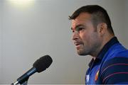 8 October 2015; France's Nicolas Mas speaks to the media during a press conference. France Rugby Press Conference, 2015 Rugby World Cup. Vale Resort, Hensol, Wales. Picture credit: Brendan Moran / SPORTSFILE