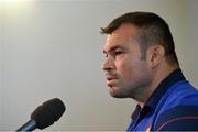 8 October 2015; France's Nicolas Mas speaks to the media during a press conference. France Rugby Press Conference, 2015 Rugby World Cup. Vale Resort, Hensol, Wales. Picture credit: Brendan Moran / SPORTSFILE