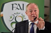 8 October 2015; Michael Ring TD, Minister of State at the Department of Transport, Tourism and Sport, delivers his address during the FAI Stakeholders Conference. Lansdowne RFC, Lansdowne Road, Dublin. Picture credit: Cody Glenn / SPORTSFILE