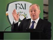 8 October 2015; Michael Ring TD, Minister of State at the Department of Transport, Tourism and Sport, delivers his address during the FAI Stakeholders Conference. Lansdowne RFC, Lansdowne Road, Dublin. Picture credit: Cody Glenn / SPORTSFILE