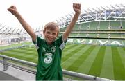 8 October 2015; Rian McEntaggart, age 7, from Dunshaughlin, Co. Meath, pictured taking a tour of Aviva Stadium, was the lucky little footie fan that won a 3Plus VIP experience to get him behind-the-scenes on match day. Three, proud sponsor of the Irish football team. Aviva Stadium, Lansdowne Road, Dublin. Picture credit: Cody Glenn / SPORTSFILE