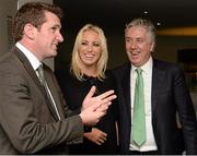 8 October 2015; Aodhán Ó Riordáin TD, left, Minister of State at the Department of Justice and Equality and Arts, Heritage and the Gaeltacht, left, shares a joke with FAI Chief Executive John Delaney and Emma English during the FAI Stakeholders Conference. Lansdowne RFC, Lansdowne Road, Dublin. Picture credit: Cody Glenn / SPORTSFILE