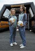 8 October 2015; Pictured at the Continental Tyres fanzone area at the Aviva Satdium were Continental Tyres Women's National League and Irish women's national team players, Karen Duggan and Julie-Ann Russell ahead of the crucial Republic of Ireland v Germany UEFA qualification game. The players along with their UCD Waves teammates Niamh Walsh and Ciara Grant, challenged fans going into the match to a penalty shoot competition in association with Continental Tyres - proud supporters of Irish womens football and official partner of the FAI. For more infortmation on Continental Tyres visit www.continental-tyres.co.uk. Aviva Stadium, Lansdowne Road, Dublin. Picture credit: Seb Daly / SPORTSFILE