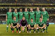 8 October 2015; The Republic of Ireland team, back row, left to right, James McCarthy, Jon Walters, Cyrus Christie, Stephen Ward, Daryl Murphy, John O'Shea, Richard Keogh; front row, left to right, Jeff Hnederick, Shay Given, Wesley Hoolahan and Robbie Brady.UEFA EURO 2016 Championship Qualifier, Group D, Republic of Ireland v Germany. Aviva Stadium, Lansdowne Road, Dublin. Picture credit: David Maher / SPORTSFILE