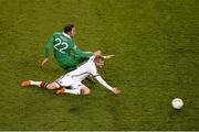8 October 2015; André Schürrle, Germany, in action against Richard Keogh, Republic of Ireland. UEFA EURO 2016 Championship Qualifier, Group D, Republic of Ireland v Germany. Aviva Stadium, Lansdowne Road, Dublin. Picture credit: Stephen McCarthy / SPORTSFILE