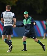 9 October 2015; Ireland head coach Joe Schmidt with Tommy Bowe during squad training. 2015 Rugby World Cup, Ireland Rugby Squad Training. Newport High School, Newport, Wales. Picture credit: Brendan Moran / SPORTSFILE