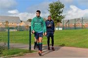 9 October 2015; Ireland's Conor Murray and Simon Zebo arrive for squad training. 2015 Rugby World Cup, Ireland Rugby Squad Training. Newport High School, Newport, Wales. Picture credit: Brendan Moran / SPORTSFILE
