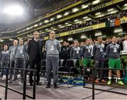 8 October 2015;  Republic of Ireland manager Martin O'Neill with members of the backroom staff and substitutes before the start of the game. UEFA EURO 2016 Championship Qualifier, Group D, Republic of Ireland v Germany. Aviva Stadium, Lansdowne Road, Dublin. Picture credit: David Maher / SPORTSFILE