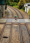 23 May 2009; Lone break-away rider Stephen Barrett going through a level crossing at Castlerea, Co. Roscommon. FBD Insurance Ras, Stage 7, Castlebar to Clara. Picture credit: Stephen McCarthy / SPORTSFILE