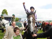 23 May 2009; Jockey Johnny Murtagh celebrates after his mount Mastercraftsman won the Boylesports.com Irish 2,000 Guineas. Boylesports.com Irish Guineas Festival 2009, Curragh Racecourse, Co. Kildare. Picture credit: Pat Murphy / SPORTSFILE