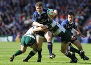 23 May 2009; Gordon D'Arcy, Leinster, supported by Jonathan Sexton, is tackled by Sam Vesty, left, and Julien Dupuy, Leicester Tigers. Heineken Cup Final, Leinster v Leicester Tigers, Murrayfield Stadium, Edinburgh, Scotland. Picture credit: Brendan Moran / SPORTSFILE