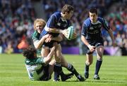 23 May 2009; Gordon D'Arcy, Leinster, supported by Jonathan Sexton, is tackled by Sam Vesty, left, and Julien Dupuy, Leicester Tigers. Heineken Cup Final, Leinster v Leicester Tigers, Murrayfield Stadium, Edinburgh, Scotland. Picture credit: Brendan Moran / SPORTSFILE