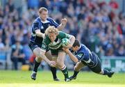 23 May 2009; Sam Vesty, Leicester Tigers is tackled by Jamie Heaslip and Jonathan Sexton, right, Leinster. Heineken Cup Final, Leinster v Leicester Tigers, Murrayfield Stadium, Edinburgh, Scotland. Picture credit: Matt Browne / SPORTSFILE
