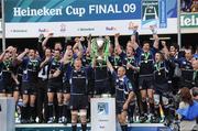 23 May 2009; Leinster captain Leo Cullen and Chris Whitaker lift the Heineken Cup and celebrate with team-mates after victory over Leicester Tigers. Heineken Cup Final, Leinster v Leicester Tigers, Murrayfield Stadium, Edinburgh, Scotland. Picture credit: Brendan Moran / SPORTSFILE