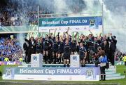 23 May 2009; Leinster captain Leo Cullen and Chris Whitaker lift the Heineken Cup and celebrate with team-mates after victory over Leicester Tigers. Heineken Cup Final, Leinster v Leicester Tigers, Murrayfield Stadium, Edinburgh, Scotland. Picture credit: Brendan Moran / SPORTSFILE