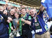23 May 2009; Gordon D'Arcy, Leinster, celebrates after the game with his mother Peggy and father John. Heineken Cup Final, Leinster v Leicester Tigers, Murrayfield Stadium, Edinburgh, Scotland. Picture credit: Matt Browne / SPORTSFILE