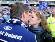 23 May 2009; Leinster's Brian O'Driscoll, gets a kiss from his fiancee Amy Huberman after the game. Heineken Cup Final, Leinster v Leicester Tigers, Murrayfield Stadium, Edinburgh, Scotland. Picture credit: Matt Browne / SPORTSFILE