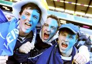 23 May 2009; Leinster supporters, from left, Ross Galvin, Zach Scannell and Brian Du Toit, from Dublin, celebrate after the finsl whistle. Heineken Cup Final, Leinster v Leicester Tigers, Murrayfield Stadium, Edinburgh, Scotland. Picture credit: Matt Browne / SPORTSFILE