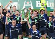 23 May 2009; Leinster captain Leo Cullen and Chris Whitaker lift the Heineken Cup and celebrate with team-mates after victory over Leicester Tigers. Heineken Cup Final, Leinster v Leicester Tigers, Murrayfield Stadium, Edinburgh, Scotland. Picture credit: Brendan Moran / SPORTSFILE