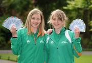 21 May 2009; Athletics Ireland has begun the countdown to the SPAR European Cross Country Championships, which will take place in Santry Demesne, on the 13th of December. The tickets for the event went on sale today through Ticketmaster outlets nationwide and www.ticketmaster.ie. At the announcement were two of Ireland's most promising young athletes, Charlotte, right, and Rebecca Ffrench O'Carroll. St. Stephen’s Green, Dublin. Picture credit: Brian Lawless / SPORTSFILE