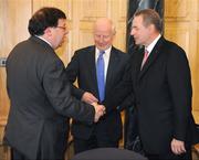 20 May 2009; President of the International Olympic Committee Dr. Jacques Rogge meets with An Taoiseach Brian Cowen TD in the company of Pat Hickey, President of the Olympic Council of Ireland, during a courtesy call at Government Buildings. Government Buildings, Dublin. Picture credit: Brendan Moran / SPORTSFILE