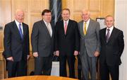 20 May 2009; An Taoiseach Brian Cowen TD meets, from left, Pat Hickey, President of the Olympic Council of Ireland, President of the International Olympic Committee Dr. Jacques Rogge, Ronnie Delany, and Dermot Sherlock, Secretary General of the Olympic Council of Ireland, during a courtesy call at Government Buildings. Government Buildings, Dublin. Picture credit: Brendan Moran / SPORTSFILE