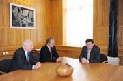 20 May 2009; An Taoiseach Brian Cowen TD meets Pat Hickey, president of the Olympic Council of Ireland, and President of the International Olympic Committee Dr. Jacques Rogge during a courtesy call at Government Buildings. Government Buildings, Dublin. Picture credit: Brendan Moran / SPORTSFILE