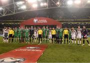 8 October 2015; The Republic of Ireland and Germany teams line up before the start of the game. UEFA EURO 2016 Championship Qualifier, Group D, Republic of Ireland v Germany. Aviva Stadium, Lansdowne Road, Dublin. Picture credit: David Maher / SPORTSFILE