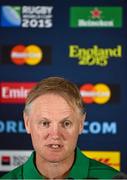 9 October 2015; Ireland head coach Joe Schmidt during a press conference. 2015 Rugby World Cup, Ireland Rugby Press Conference. Celtic Manor Resort, Newport, Wales. Picture credit: Brendan Moran / SPORTSFILE