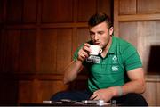 9 October 2015; Ireland's Robbie Henshaw listens to a question during a press conference. 2015 Rugby World Cup, Ireland Rugby Press Conference. Celtic Manor Resort, Newport, Wales. Picture credit: Brendan Moran / SPORTSFILE