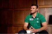 9 October 2015; Ireland's Robbie Henshaw listens to a question during a press conference. 2015 Rugby World Cup, Ireland Rugby Press Conference. Celtic Manor Resort, Newport, Wales. Picture credit: Brendan Moran / SPORTSFILE