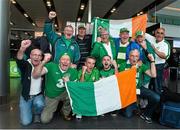 9 October 2015; Republic of Ireland supporters pose for a photograph before departing for Warsaw, Poland, ahead of the Republic of Ireland's UEFA 2016 Championship, Group D, Qualifier against Poland on Sunday. Republic of Ireland Supporters Depart for Poland. Dublin Airport, Dublin. Picture credit: David Maher / SPORTSFILE