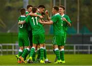 9 October 2015; Conor Wilkinson, centre, Republic of Ireland, celebrates with his team-mates after scoring his side's second goal. UEFA Euro 2017 U21 Championship Qualifier, Group 2, Republic of Ireland v Lithuania. RSC, Waterford. Picture credit: Piaras Ó Mídheach / SPORTSFILE