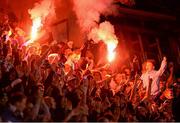 9 October 2015; Dundalk supporters let off flares before the start of the match. SSE Airtricity League, Premier Division, Shamrock Rovers v Dundalk. Tallaght Stadium, Tallaght, Co. Dublin. Picture credit: Seb Daly / SPORTSFILE