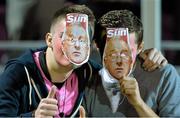 9 October 2015; Wexford Youths supporters wearing Dermot Keely masks. SSE Airtricity League Premier Division, Wexford Youths FC v Shelbourne. Ferrycarrig Park, Wexford. Picture credit: Matt Browne / SPORTSFILE